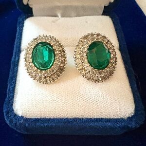 Panetta vintage clip earrings with emerald and crystal stones